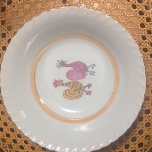 Vintage Lusterware Folk Art Rooster Serving Bowl. Stamped Japan on bottom.